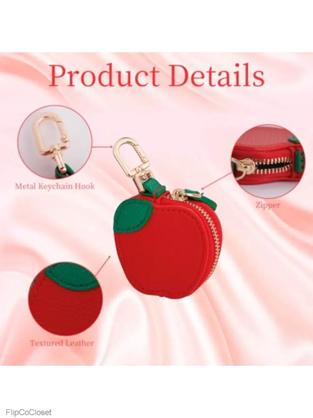 Leather Coin Purse Bag Charm Keychain Mini Fruit Pouch for AirTag